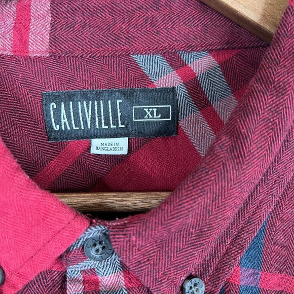Caliville Mens Shirt Size XL Red Plaid Long Sleeve Button-Down Flannel Cotton - Picture 5 of 11
